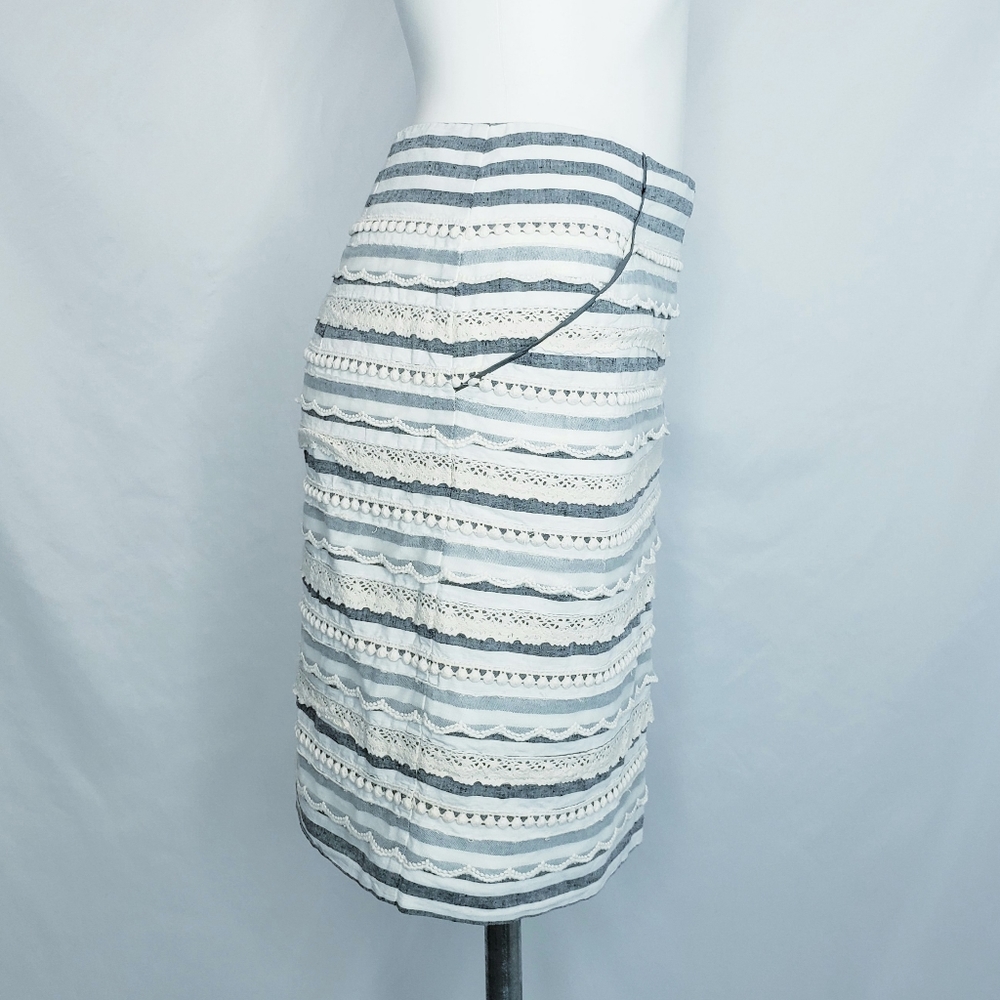 Tabitha Cream and Gray Lace-Striped Mini Skirt - Picture 4 of 10